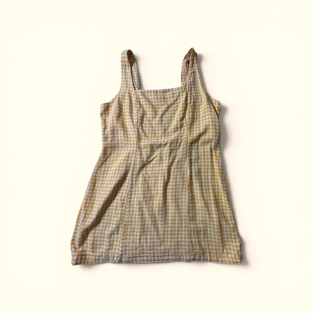 Old Navy Yellow Gingham Square Neck Mini Dress XL Sleeveless Smocked Back 708450 - Picture 3 of 9